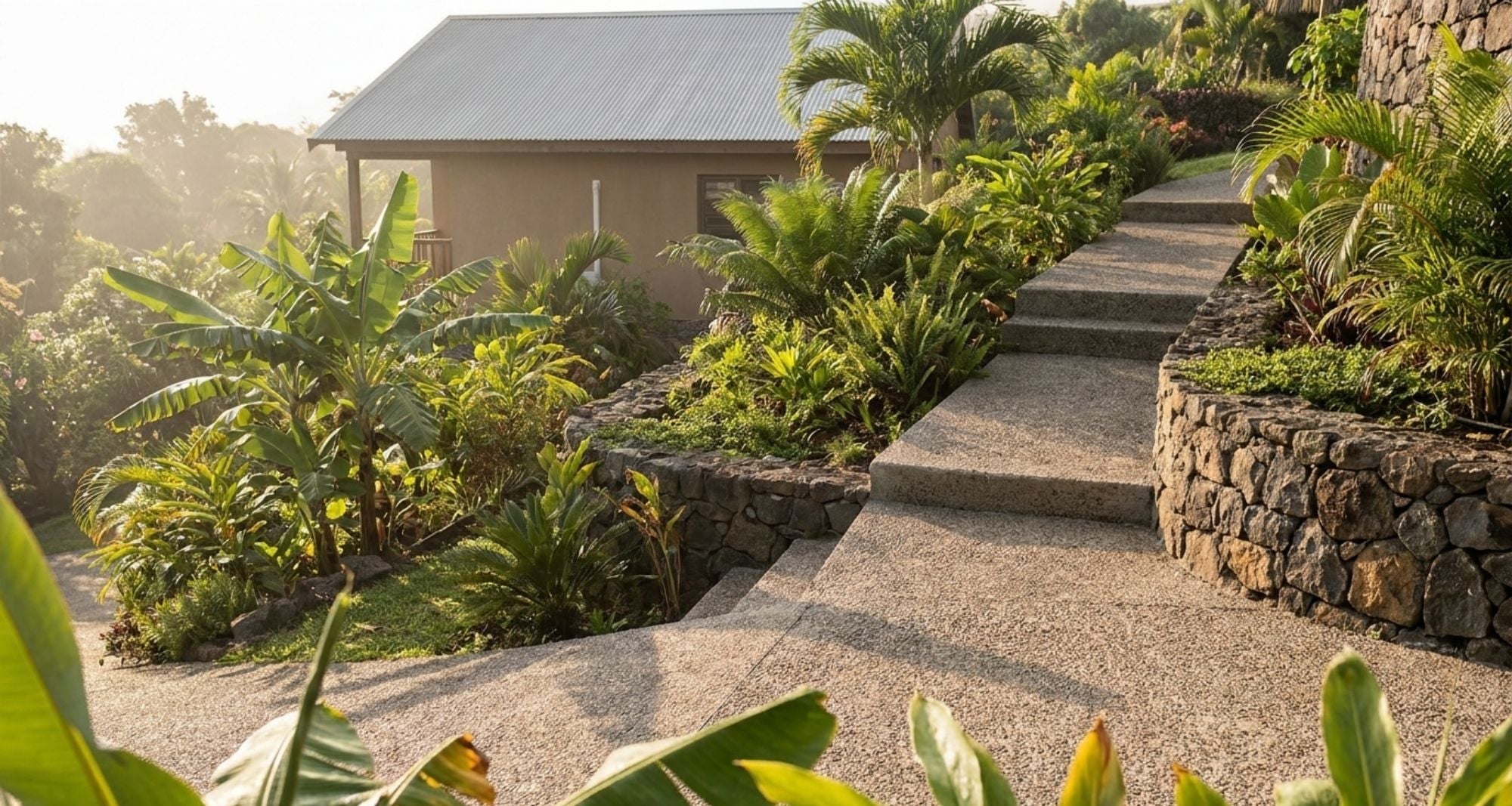 4 avantages d'aménager un terrain en pente avec du béton décoratif